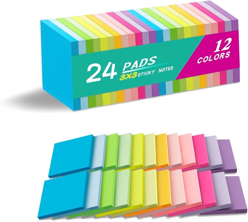 Vanpad (24 Pads) Sticky Notes 3x3 Inches,Bright Colors Self-Stick Pads, Easy to Post for Home, Office, Notebook - Image 1